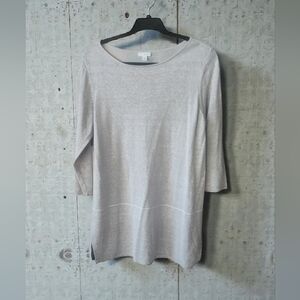 Pure Jill Women's Gray Linen Blend 3/4 Length Sleeve Tunic SZ M